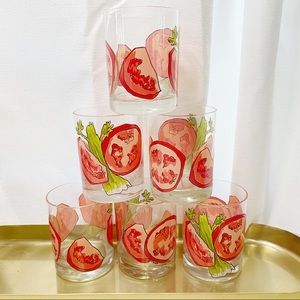 Vintage Mod Bloody Mary Drinking Glass Set of 6 Dorothy Thorpe Elaine